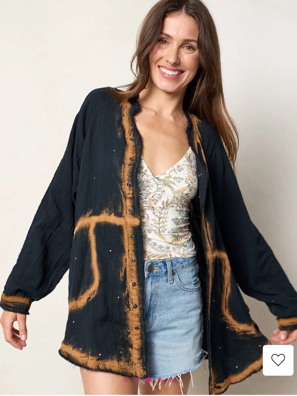 NATURAL LIFE Black Shirt with Brown Tie-Dye Trim - Picture 2 of 5